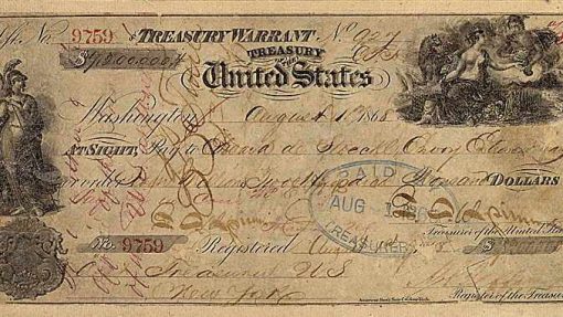 Cheque de 7,2 millones de dólares, pagado por EEUU al imperio ruso en 1867 para comprar Alaska.